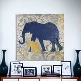 Exotic Blue And Gold Elephant Unframed Print Wall Art - Homeroots - Flyclothing LLC