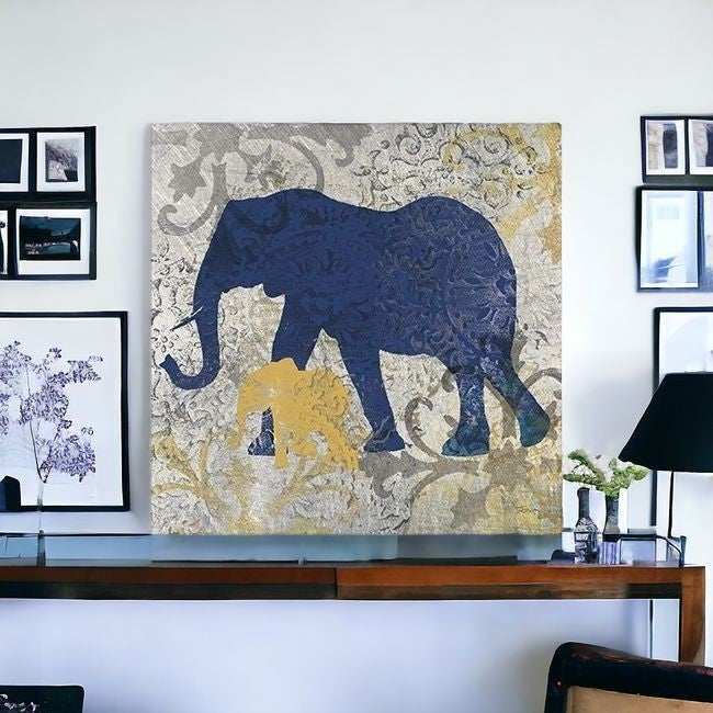 Exotic Blue And Gold Elephant Unframed Print Wall Art - Homeroots - Flyclothing LLC