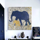 Exotic Blue And Gold Elephant Unframed Print Wall Art - Homeroots - Flyclothing LLC