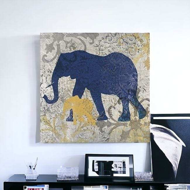Exotic Blue And Gold Elephant Unframed Print Wall Art - Homeroots - Flyclothing LLC