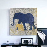 Exotic Blue And Gold Elephant Unframed Print Wall Art - Homeroots - Flyclothing LLC