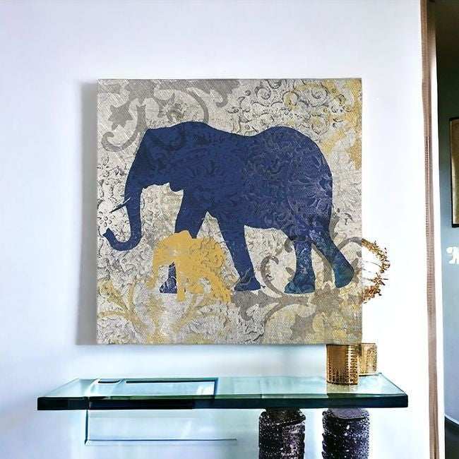 Exotic Blue And Gold Elephant Unframed Print Wall Art - Homeroots - Flyclothing LLC
