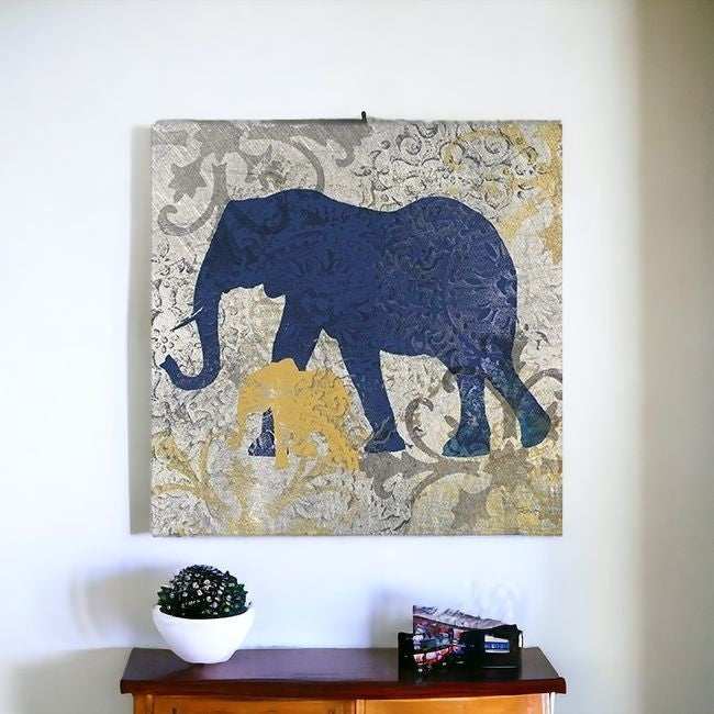 Exotic Blue And Gold Elephant Unframed Print Wall Art - Homeroots - Flyclothing LLC