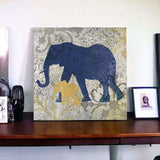Exotic Blue And Gold Elephant Unframed Print Wall Art - Homeroots - Flyclothing LLC