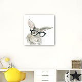 20" x 20" Watercolor Cutie Rabbit in Glasses Canvas Wall Art - Homeroots