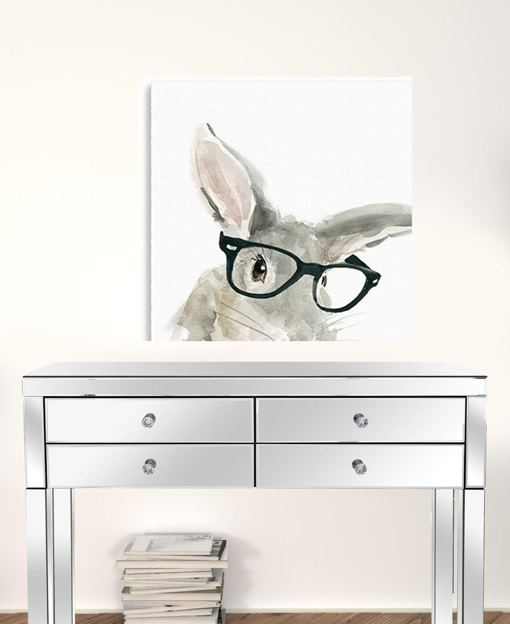 30" x 30" Watercolor Cutie Rabbit in Glasses Canvas Wall Art - Homeroots