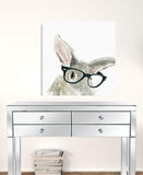 30" x 30" Watercolor Cutie Rabbit in Glasses Canvas Wall Art - Homeroots