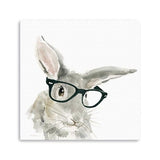 40" x 40" Watercolor Cutie Rabbit in Glasses Canvas Wall Art - Homeroots