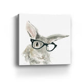 40" x 40" Watercolor Cutie Rabbit in Glasses Canvas Wall Art - Homeroots