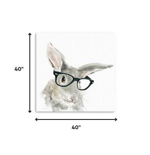 40" x 40" Watercolor Cutie Rabbit in Glasses Canvas Wall Art - Homeroots