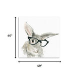 40" x 40" Watercolor Cutie Rabbit in Glasses Canvas Wall Art - Homeroots