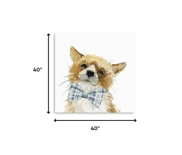 40" x 40" Watercolor Cutie Bow Tie Fox Canvas Wall Art - Homeroots