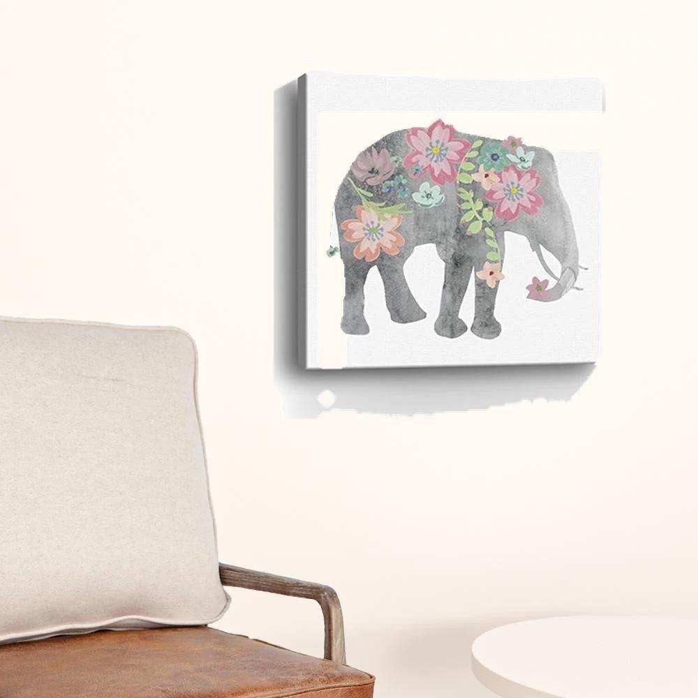 Floral Elephant Unframed Print Wall Art - Homeroots - Flyclothing LLC
