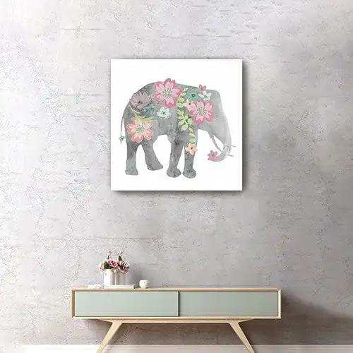 Floral Elephant Unframed Print Wall Art - Homeroots - Flyclothing LLC