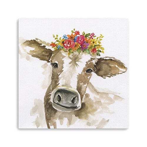 Watercolor Floral Cow Unframed Print Wall Art - Homeroots - Flyclothing LLC