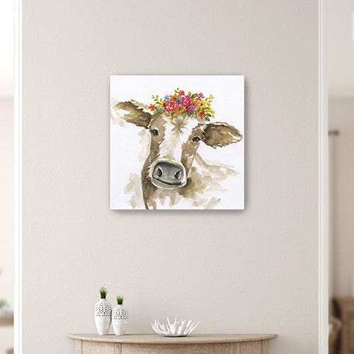 Watercolor Floral Cow Unframed Print Wall Art - Homeroots - Flyclothing LLC