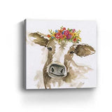 Watercolor Floral Cow Unframed Print Wall Art - Homeroots - Flyclothing LLC