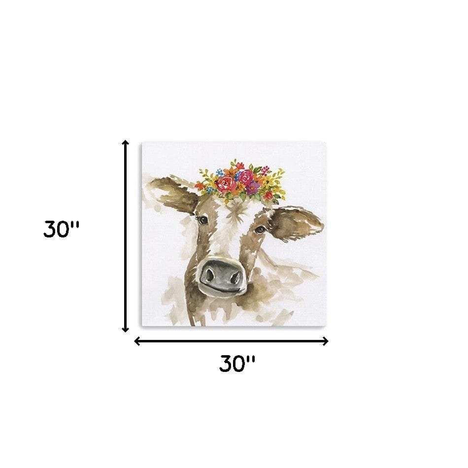Watercolor Floral Cow Unframed Print Wall Art - Homeroots - Flyclothing LLC