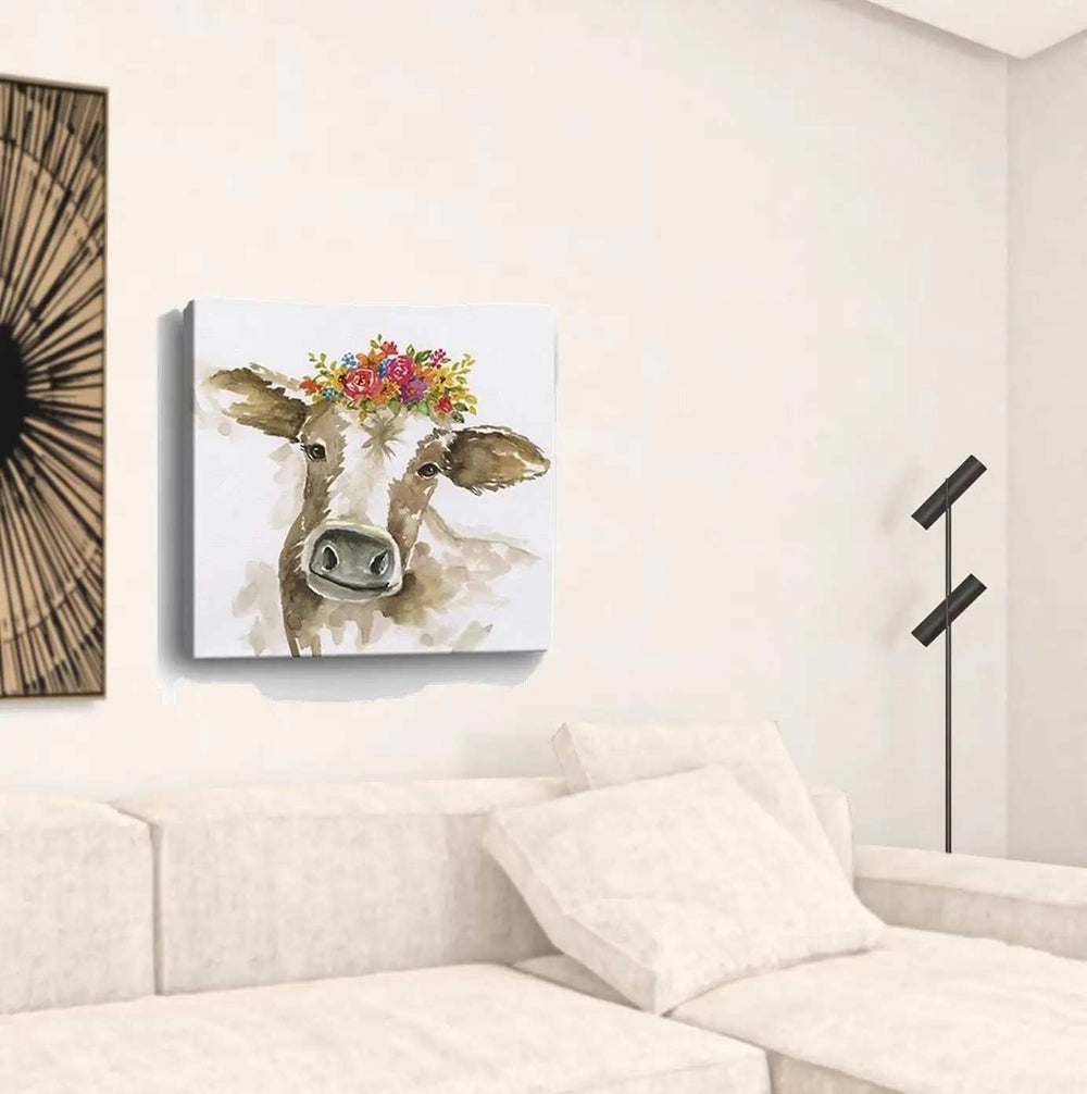 Watercolor Floral Cow Unframed Print Wall Art - Homeroots - Flyclothing LLC