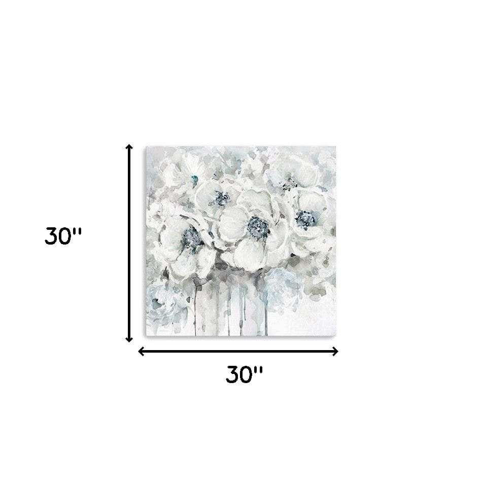 Winter Blues Flower Unframed Print Wall Art - Homeroots - Flyclothing LLC