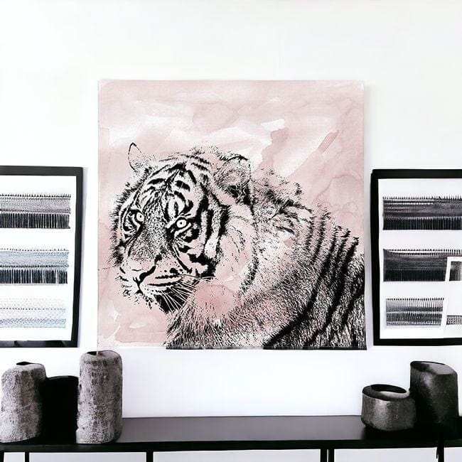 Pink Crouching Tiger Unframed Print Wall Art - Homeroots - Flyclothing LLC