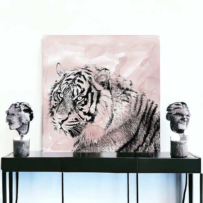 Pink Crouching Tiger Unframed Print Wall Art - Homeroots - Flyclothing LLC
