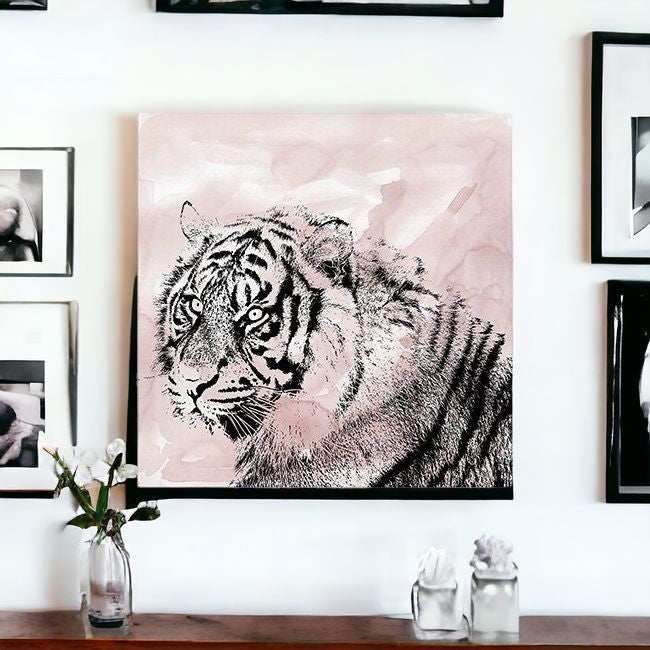 Pink Crouching Tiger Unframed Print Wall Art - Homeroots - Flyclothing LLC