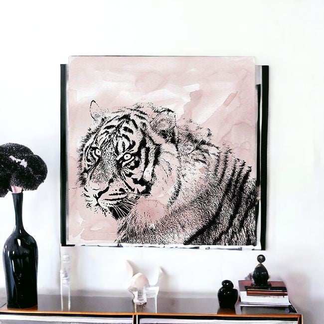 Pink Crouching Tiger Unframed Print Wall Art - Homeroots - Flyclothing LLC