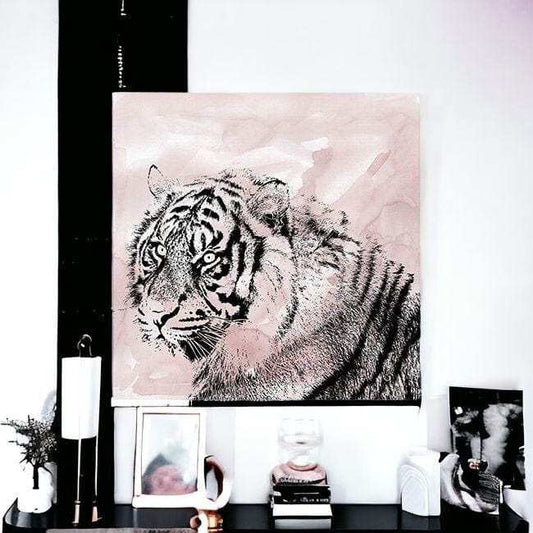 Pink Crouching Tiger Unframed Print Wall Art - Homeroots - Flyclothing LLC