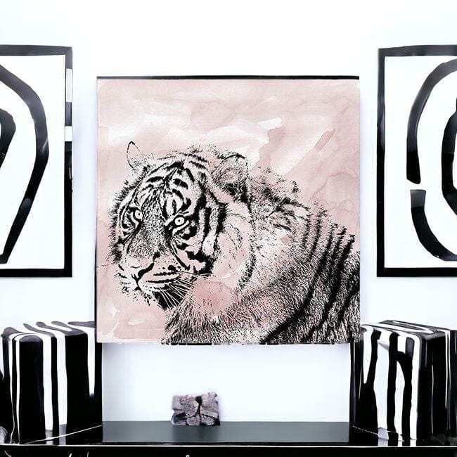Pink Crouching Tiger Unframed Print Wall Art - Homeroots - Flyclothing LLC