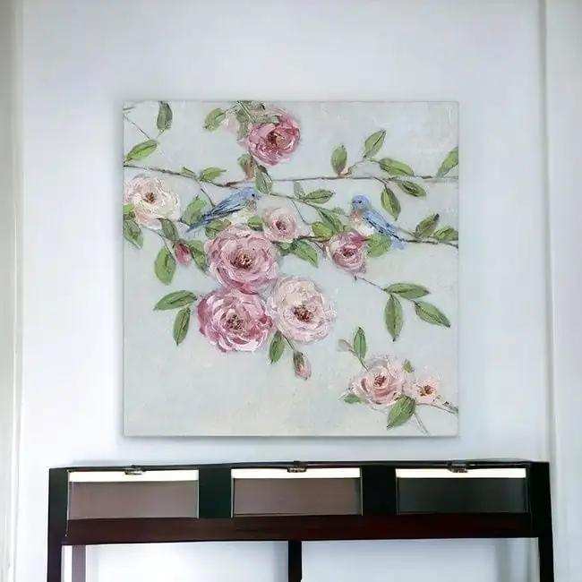 Small Pretty Pink Blooms Canvas Wall Art - Homeroots - Flyclothing LLC