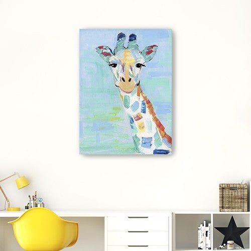 24" x 18" Pastel Patchwork Giraffe Canvas Wall Art - Homeroots