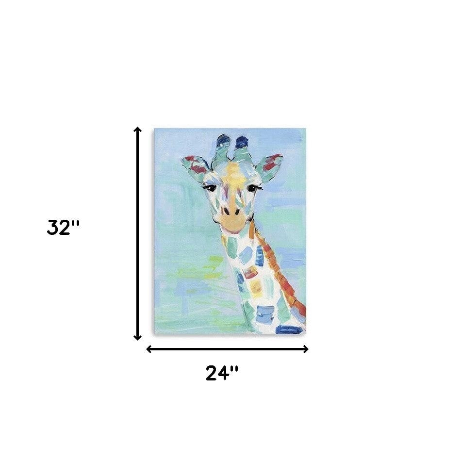 32" x 24" Pastel Patchwork Giraffe Canvas Wall Art - Homeroots