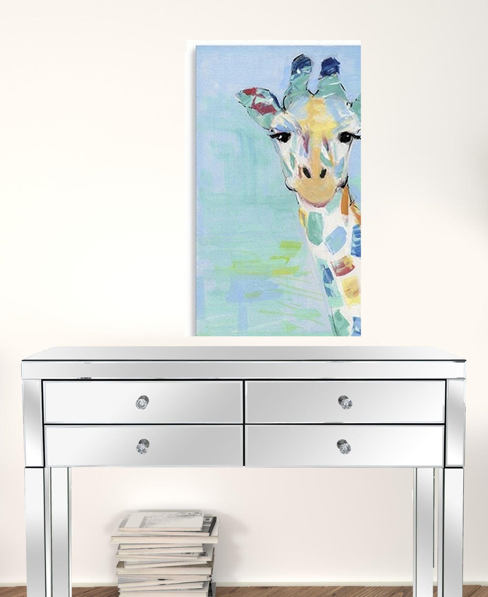 32" x 24" Pastel Patchwork Giraffe Canvas Wall Art - Homeroots