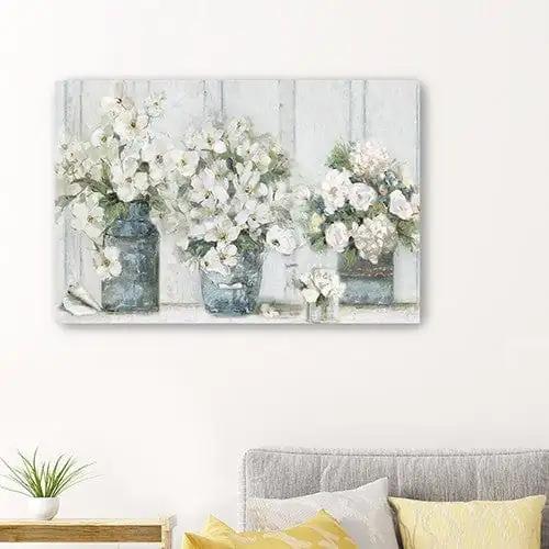 48" x 32" Watercolor Soft Pastel Bouquet Trio Canvas Wall Art - Homeroots - Flyclothing LLC
