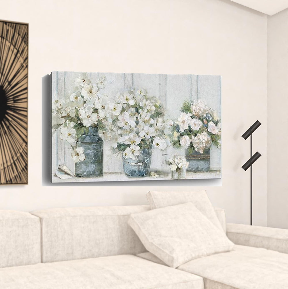 48" x 32" Watercolor Soft Pastel Bouquet Trio Canvas Wall Art - Homeroots - Flyclothing LLC