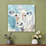 20" x 20" Blue Pastel Watercolor Cow Unframed Canvas Wall Art - Homeroots - Flyclothing LLC