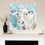 30" x 30" Blue Pastel Watercolor Cow Unframed Canvas Wall Art - Homeroots - Flyclothing LLC