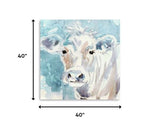 40" x 40" Blue Pastel Watercolor Cow Unframed Canvas Wall Art - Homeroots - Flyclothing LLC