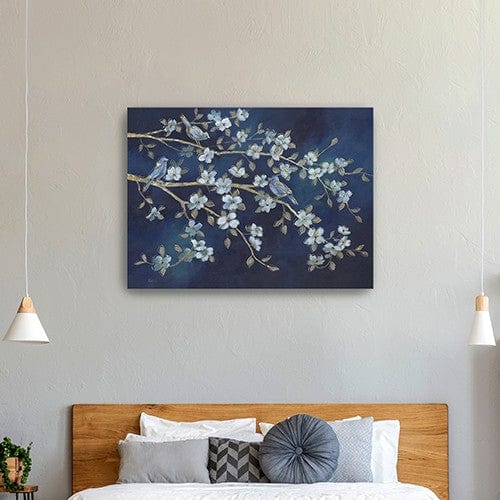 18" x 24" Navy Blue Watercolor Midnight Bird Rendezvous Canvas Wall Art - Homeroots - Flyclothing LLC