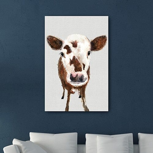 24" x 16" Brown and White Baby Cow Face Canvas Wall Art - Homeroots - Flyclothing LLC
