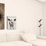 24" x 16" Brown and White Baby Cow Face Canvas Wall Art - Homeroots - Flyclothing LLC