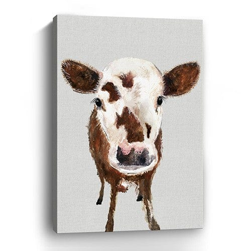 36" x 24" Brown and White Baby Cow Face Canvas Wall Art - Homeroots - Flyclothing LLC