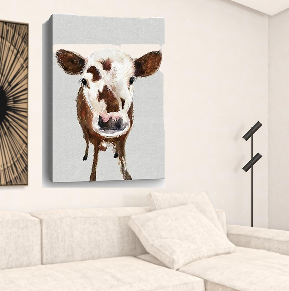 48" x 32" Brown and White Baby Cow Face Canvas Wall Art - Homeroots - Flyclothing LLC