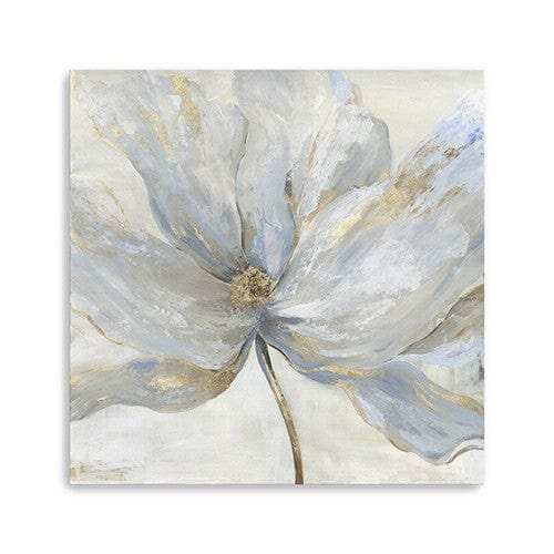 Soft Blue And Grey Flower With Gold Details Unframed Print Wall Art - Homeroots - Flyclothing LLC