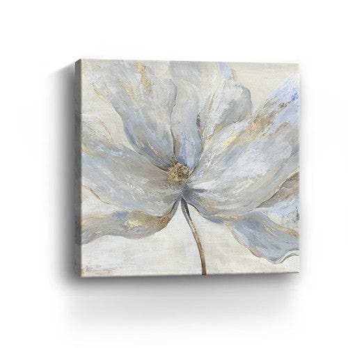 Soft Blue And Grey Flower With Gold Details Unframed Print Wall Art - Homeroots - Flyclothing LLC