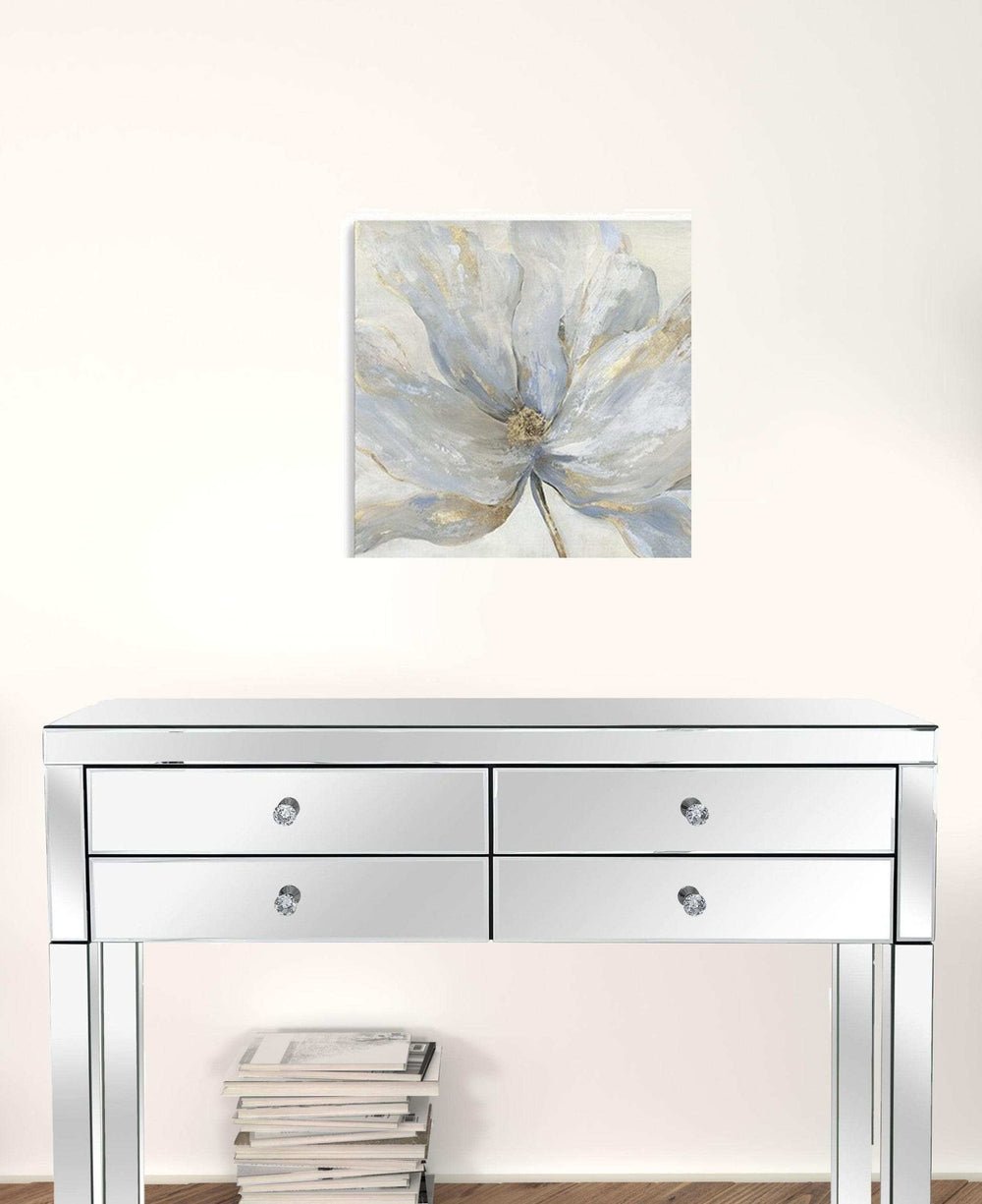 Soft Blue And Grey Flower With Gold Details Unframed Print Wall Art - Homeroots - Flyclothing LLC
