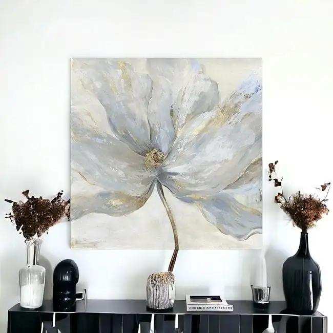 Soft Blue And Grey Flower With Gold Details Unframed Print Wall Art - Homeroots - Flyclothing LLC