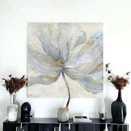 Soft Blue And Grey Flower With Gold Details Unframed Print Wall Art - Homeroots - Flyclothing LLC