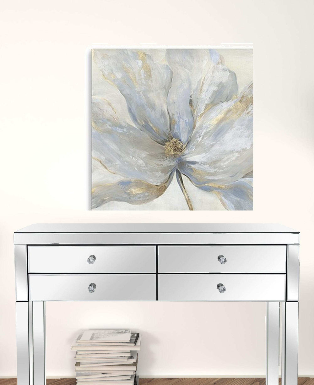 Soft Blue And Grey Flower With Gold Details Unframed Print Wall Art - Homeroots - Flyclothing LLC